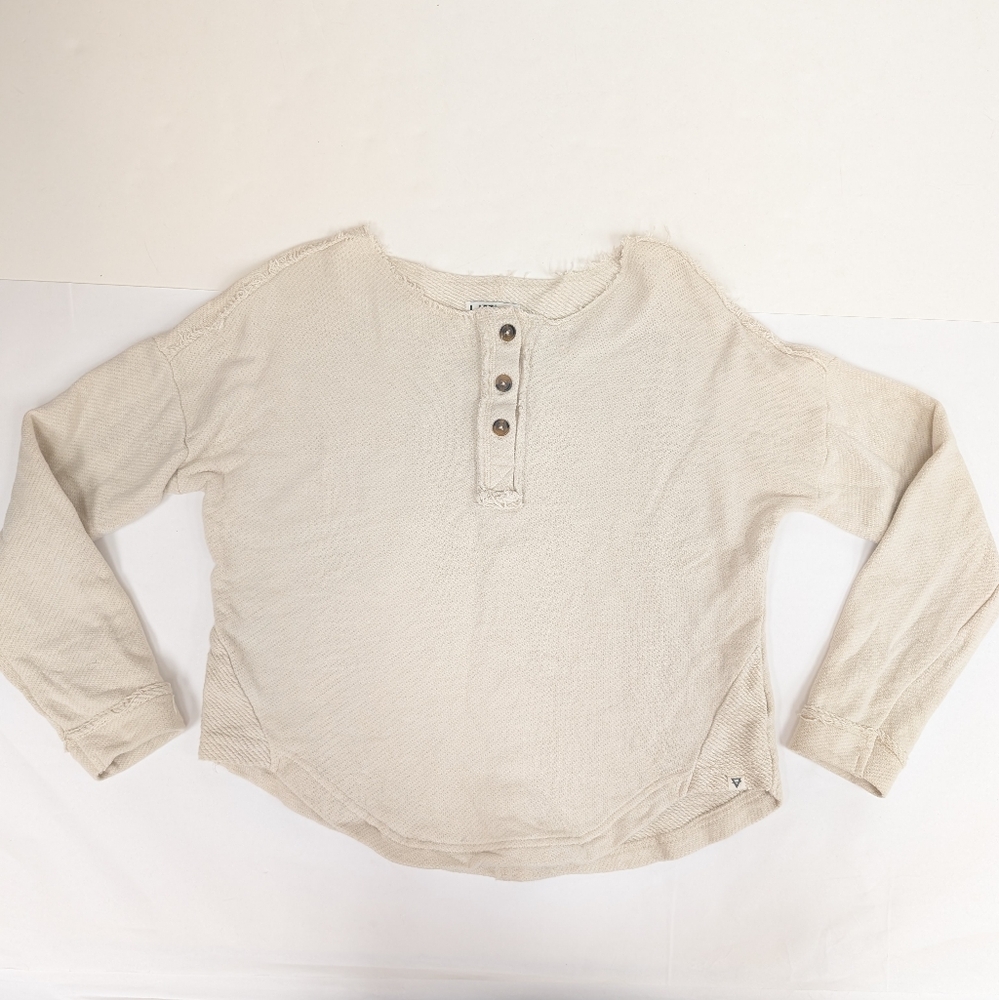 Liv Outdoor Half Button Cream Fringed Pull Over Long Sleeve Medium [145]